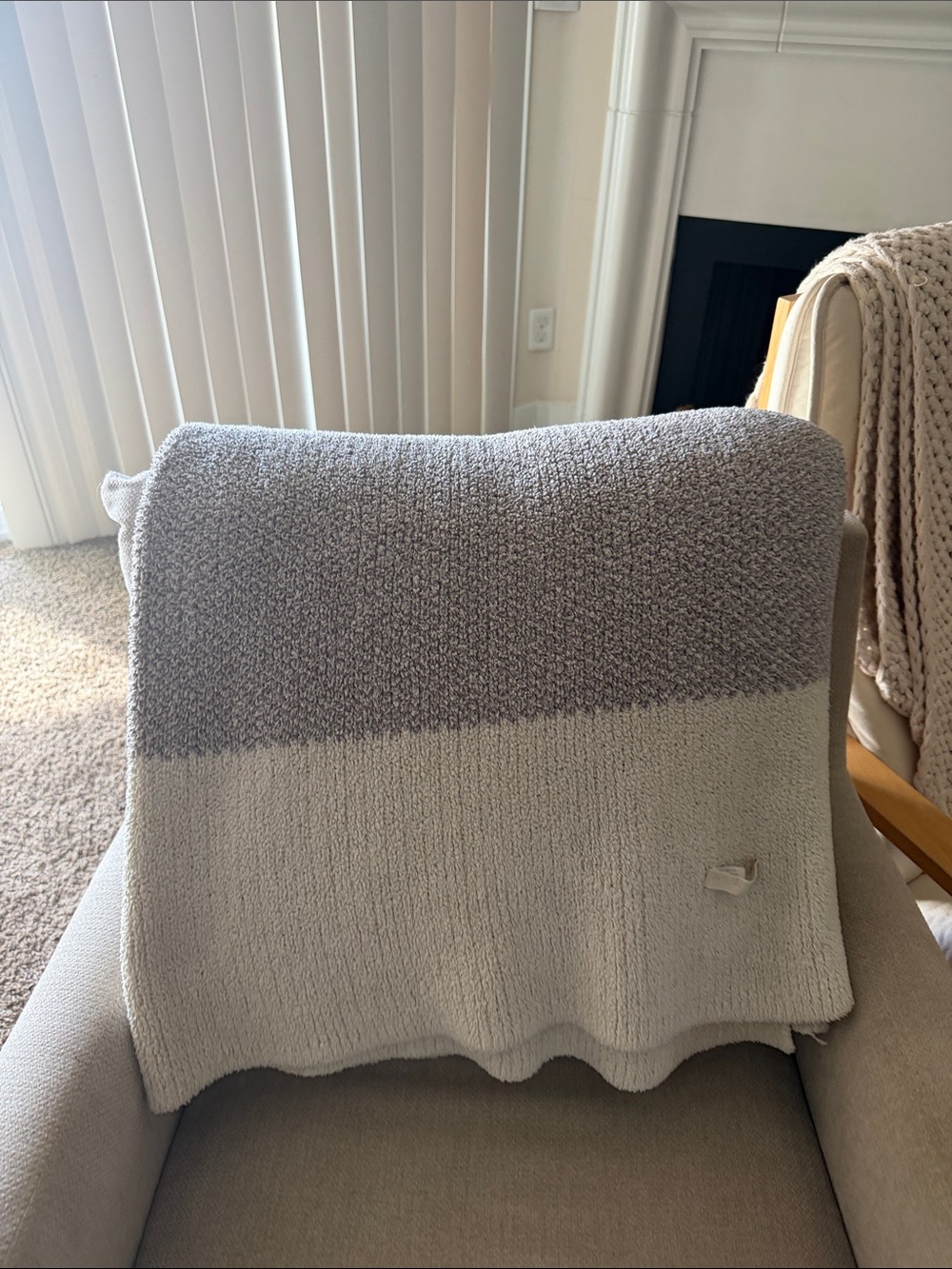 Barefoot Dreams Two-Tone Gray and Cream Cozy Throw